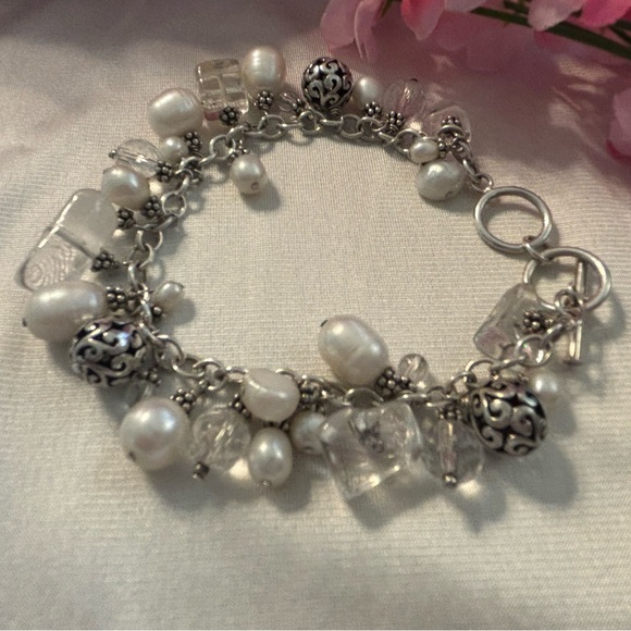 Silpada Rare Hostess Cha~Cha Beaded Sterling Silver, Pearl and Quartz Bracelet - Picture 6 of 15